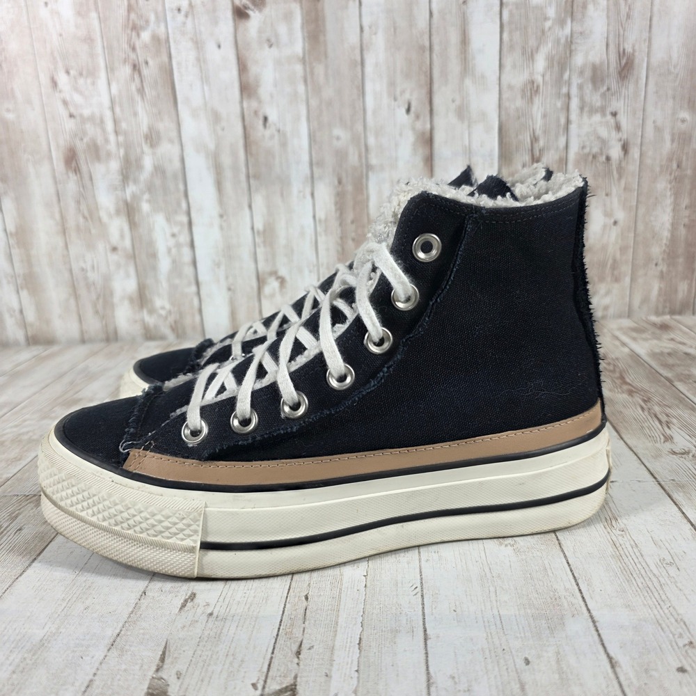 Converse All Star Lift High Top Black Faux Fur Lined Platform Sneakers‎ 573191C - Picture 2 of 8